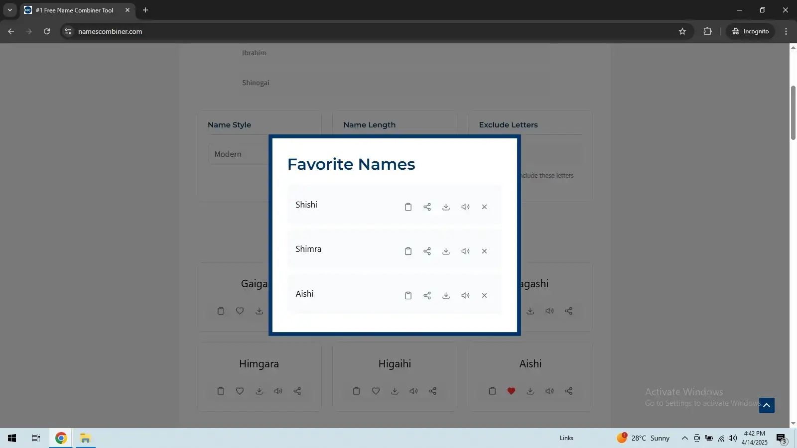 Name Combiner, favorite names in pc