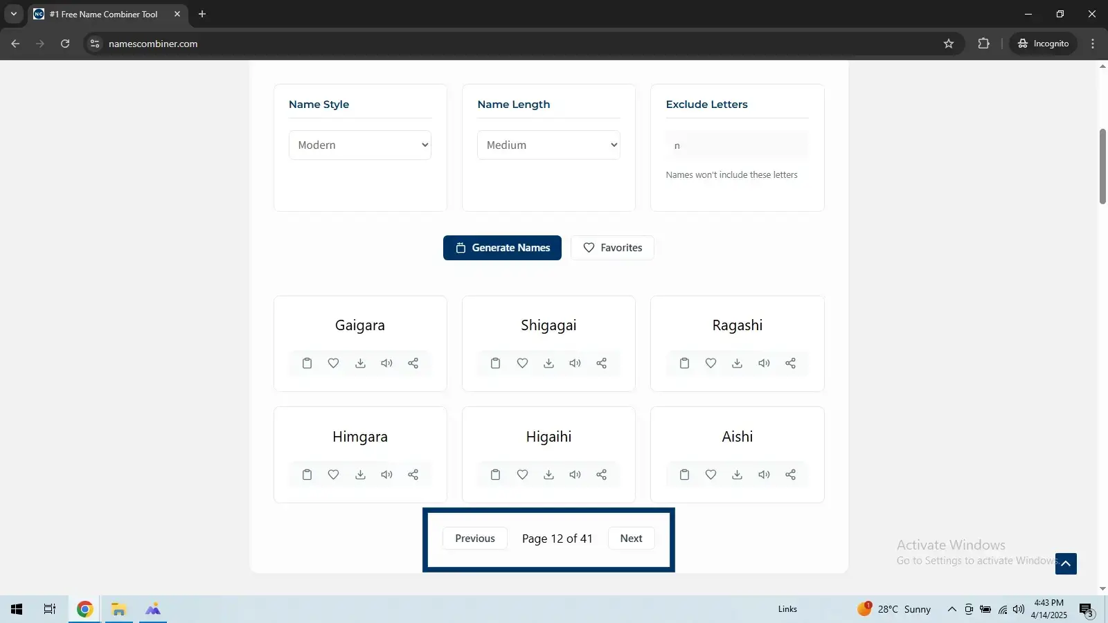 Name Combiner, pagination in pc