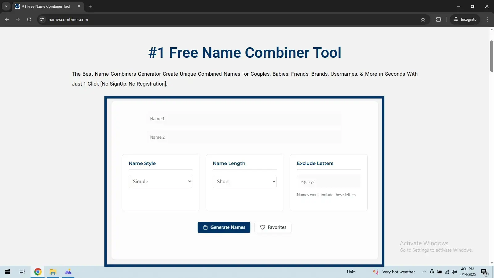Name Combiner, step 1 in pc