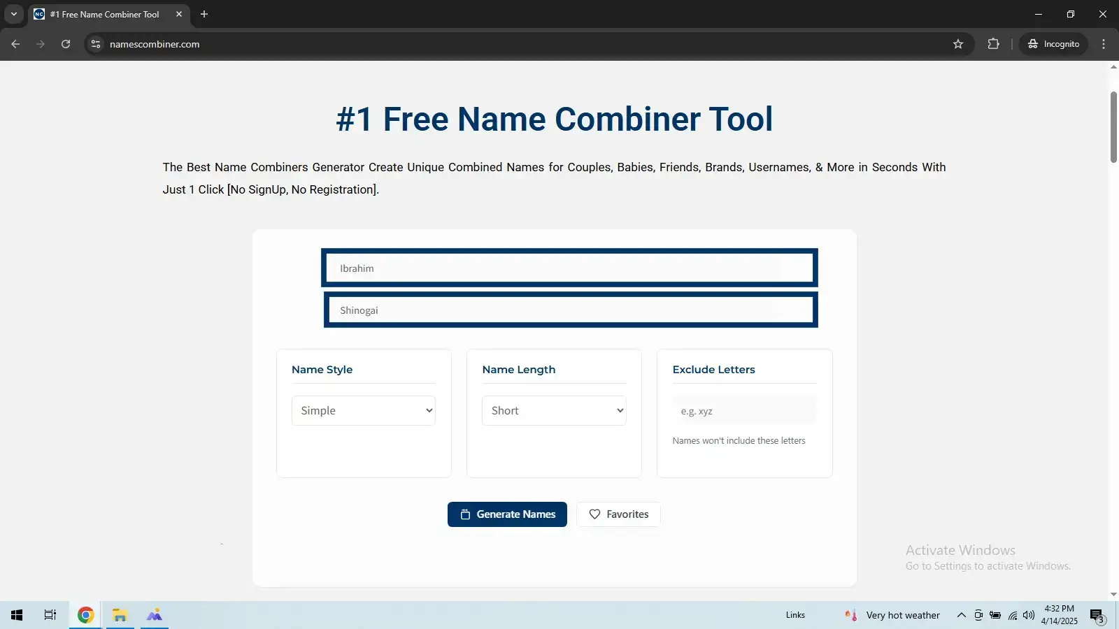 Name Combiner, step 2 in pc