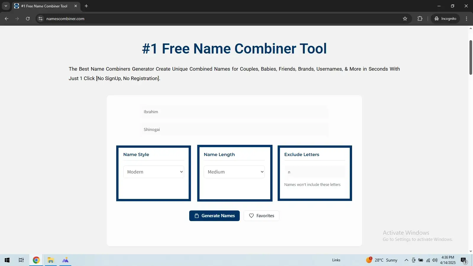 Name Combiner, step 3 in pc