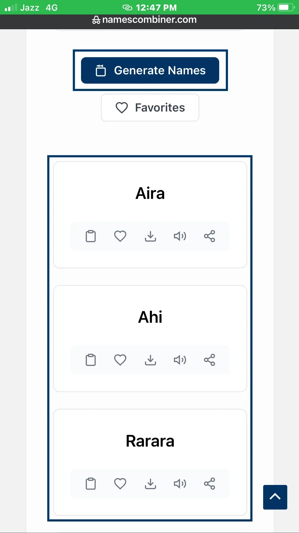 Name Combiner, step 4 in mobile
