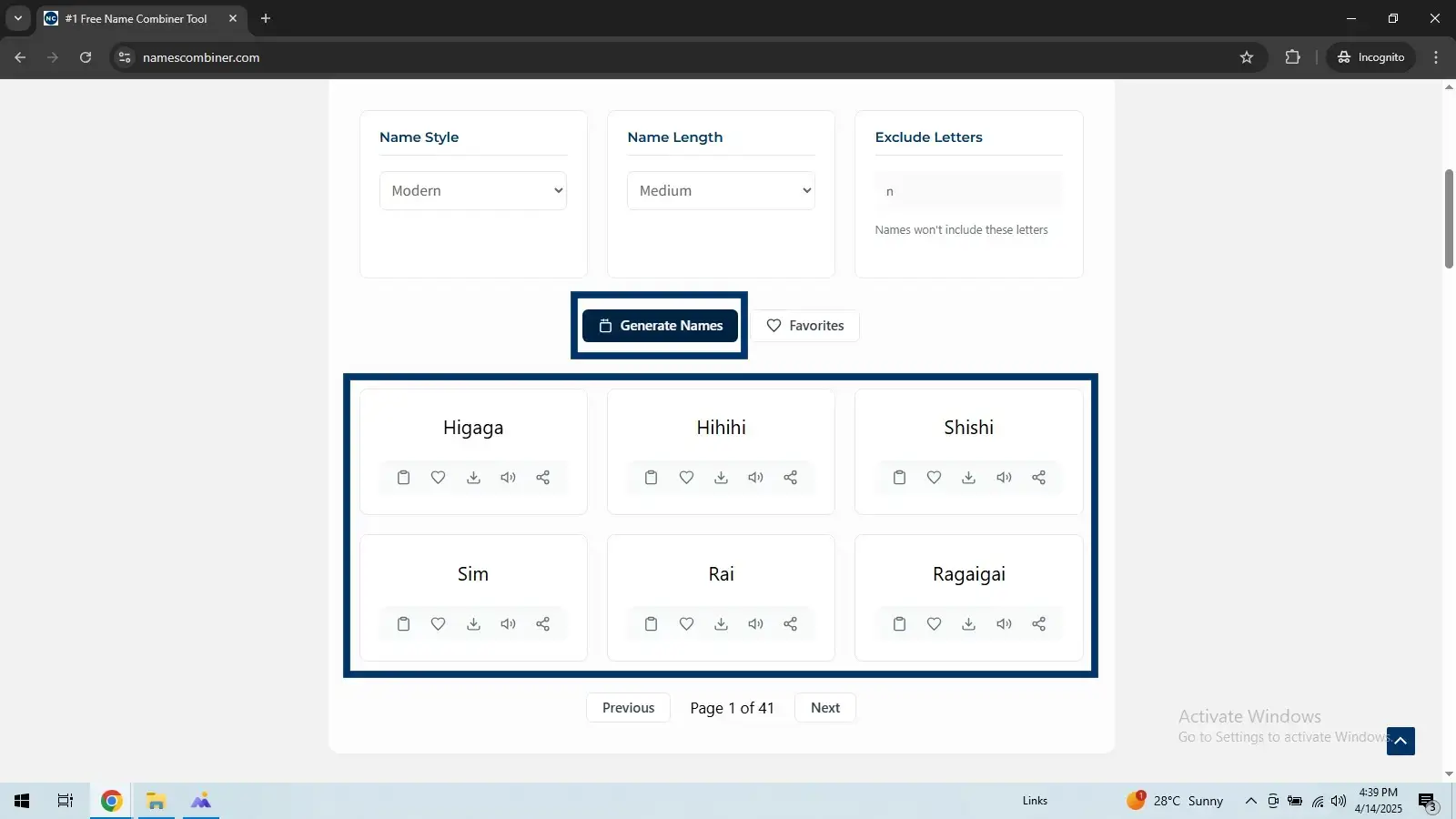 Name Combiner, step 4 in pc
