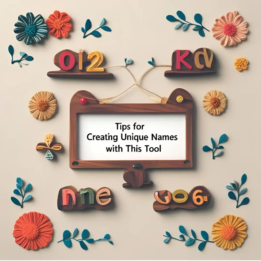 a wooden sign with flowers and leaves, unique name combiner