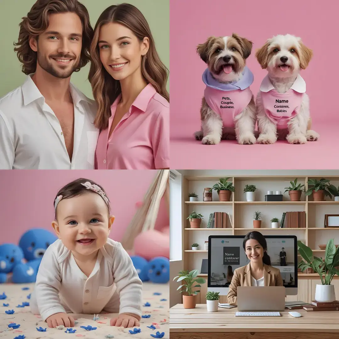 a collage of a couple, baby, pets, startups, business