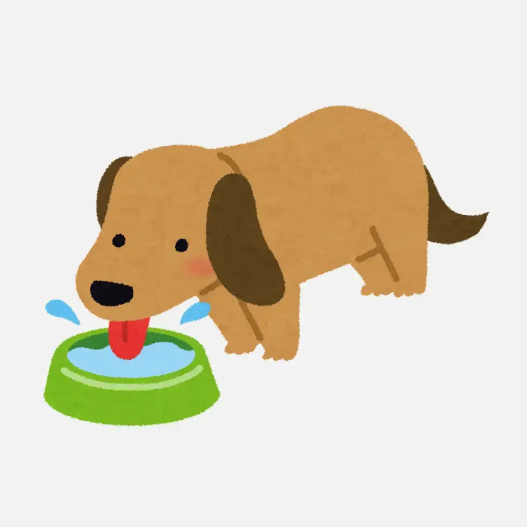 a cartoon of a dog drinking from a bowl