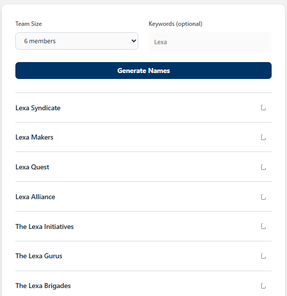 NamesCombiner team name generator with keywords free